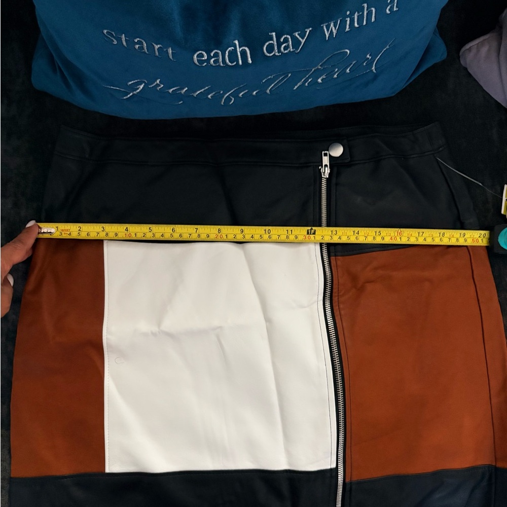 INC International Concepts Colorblock Faux Leather Skirt in Black, White, Brown - Picture 10 of 11